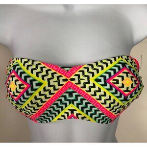 Xhilaration Strapless Bikini Top Women Size M Pink Yellow Colorful New No Tags